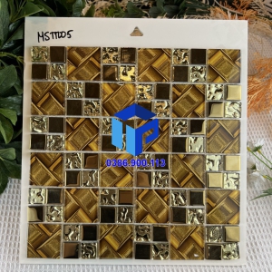 Gạch Mosaic Thủy tinh tĩnh điện vàng hạt to nhỏ 48×48/23x23mm MSTT 005